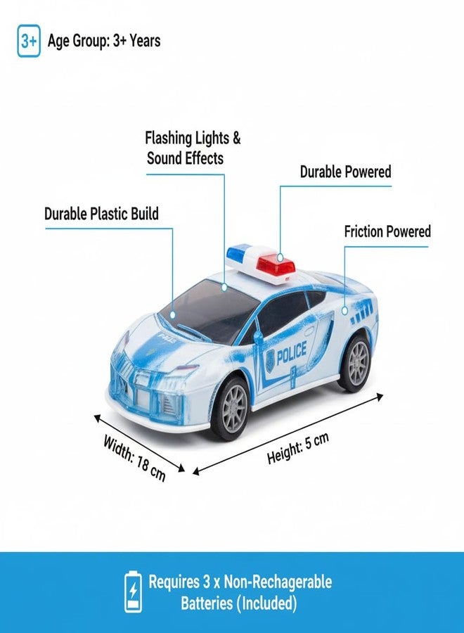 BachchaRide Friction Powered Police Car Toy for Kids with Pull Back Action Super Speed Cop Vehicle with RGB Lights Music Siren Sound Birthday Gift for Boys Girls Toddlers [Blue 1007] - Image 4